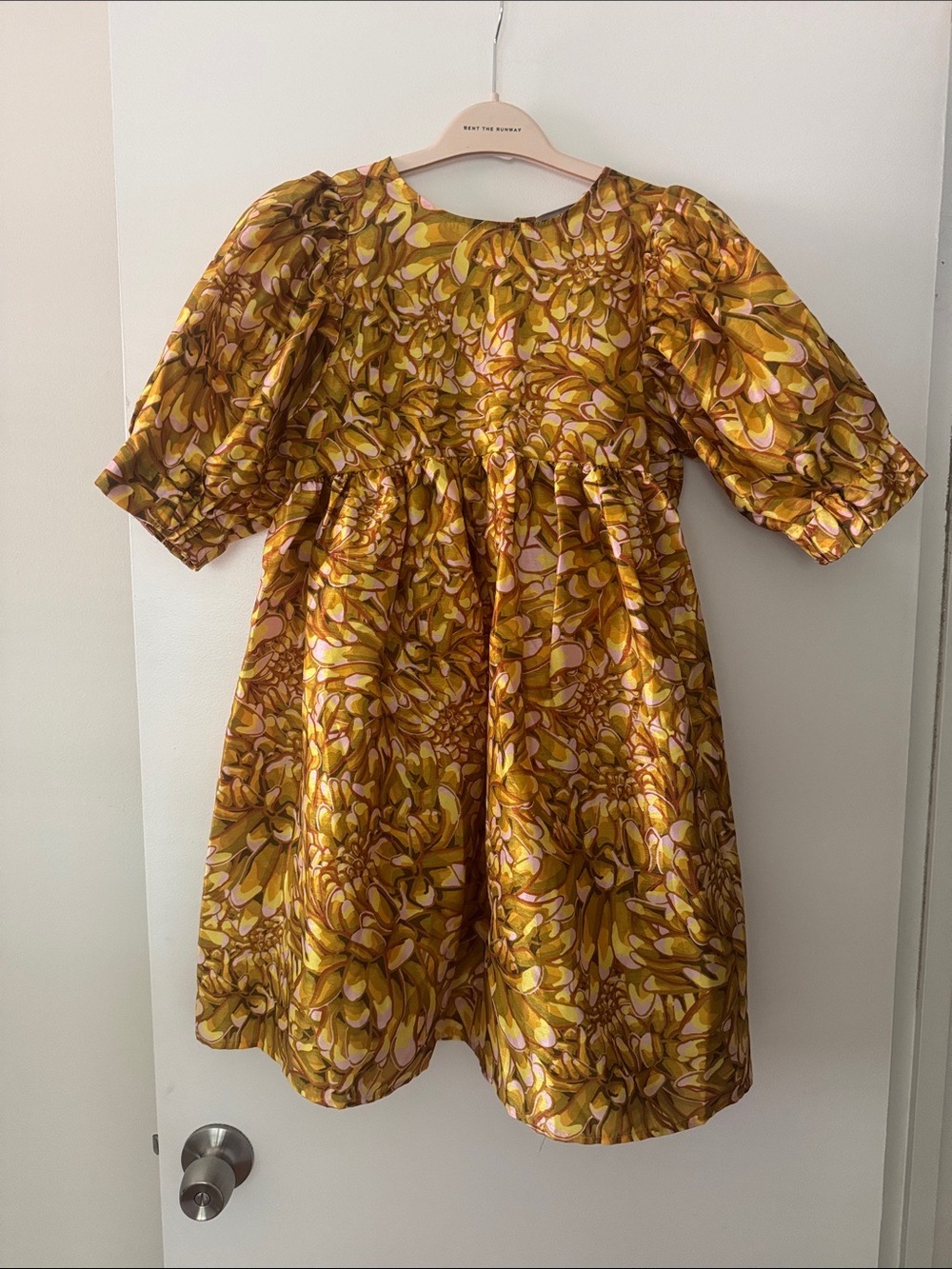 Kika Vargas for Target Women’s Puff-Sleeve Floral Print Dress in Mustard Yellow